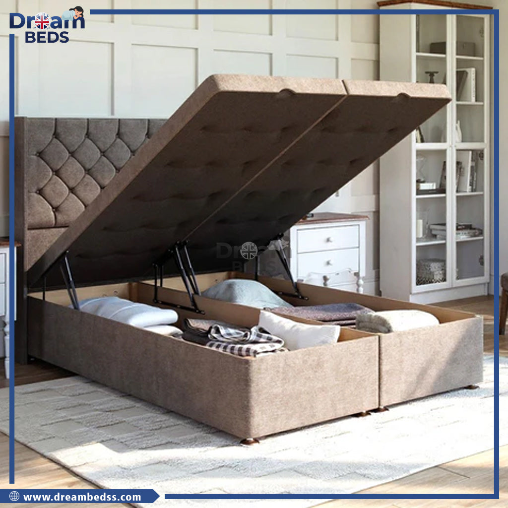 Chesterfield Ottoman Bed Set with Winged Floor Standing Headboard