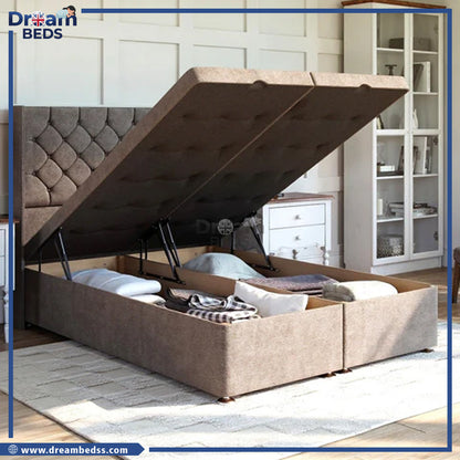 Chesterfield Ottoman Bed Set with Winged Floor Standing Headboard