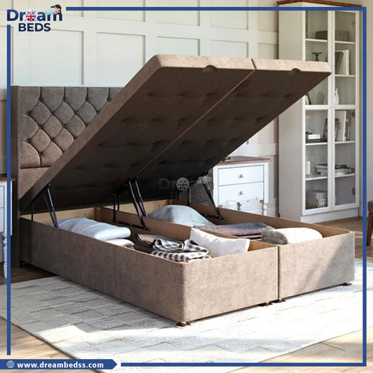 Chesterfield Ottoman Bed Set with Winged Floor Standing Headboard