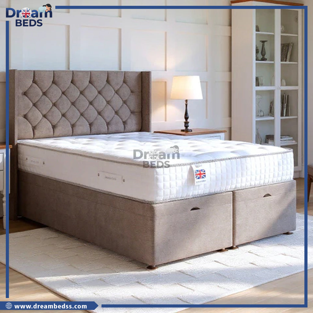 Chesterfield Ottoman Bed Set with Winged Floor Standing Headboard